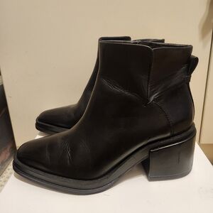 Franco Sarto "Doren" Black Leather Ankle Boots Block Heel Sz.7.5 US/37.5 EU $149